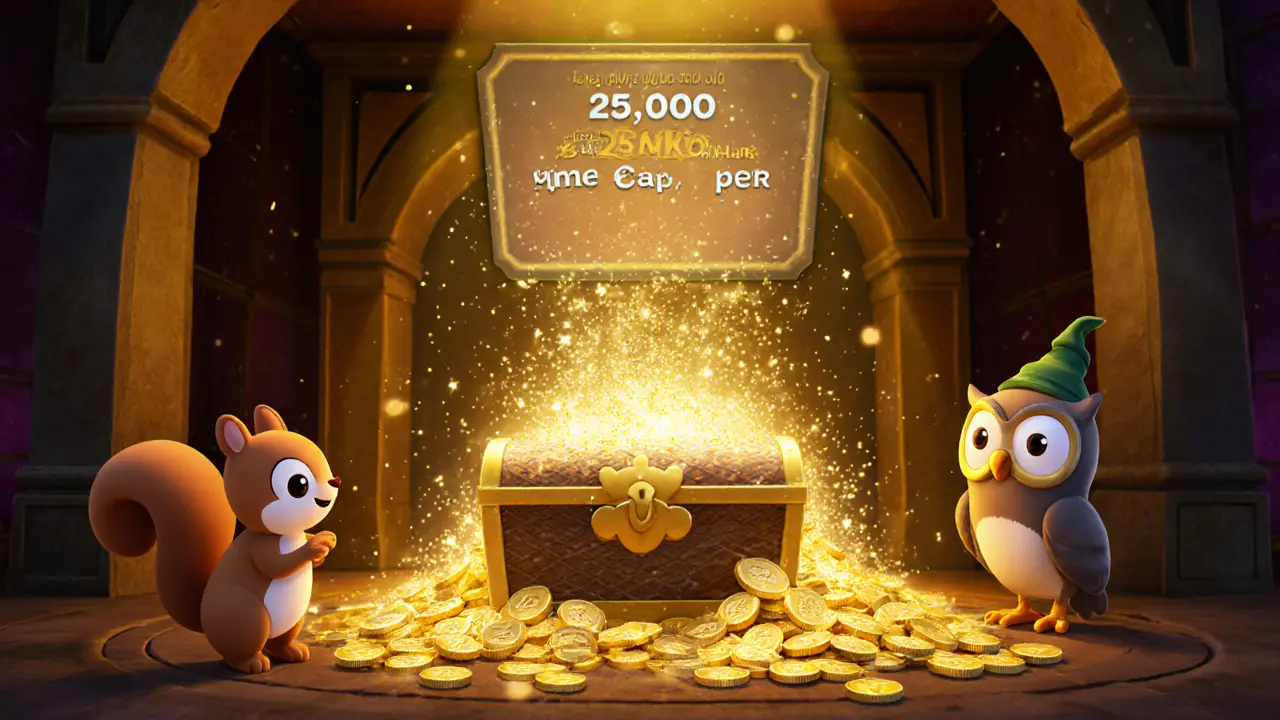 Golden NIKO tokens flow into a sparkling staking chest with happy animal characters.