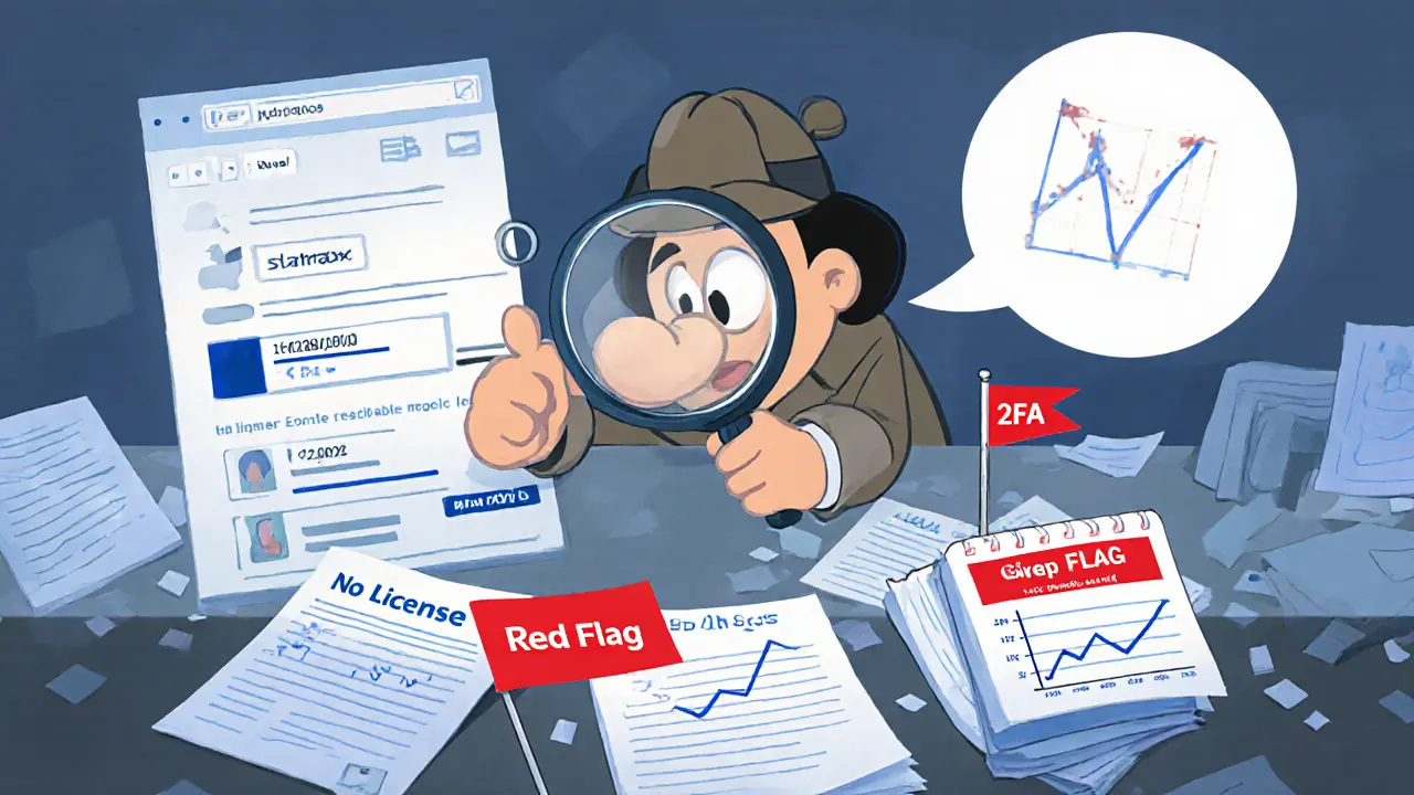 Detective investigates papers showing no license, email 2FA code, and a shaky order‑book chart.