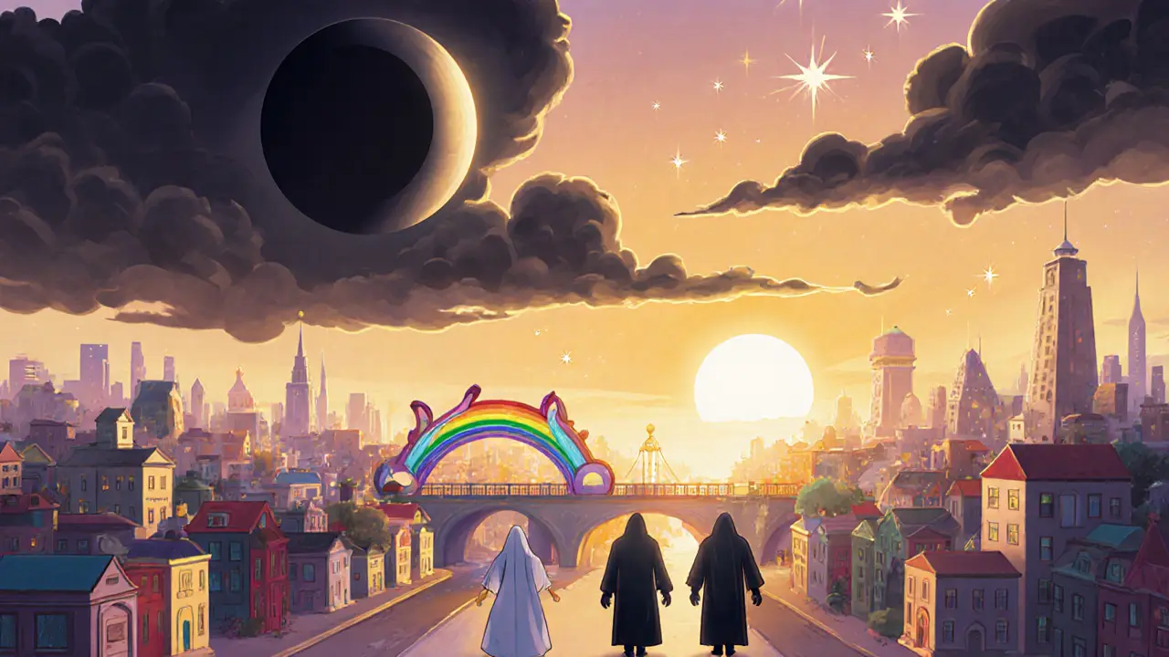 Disney illustration of eclipse clouds, NAT bridge, and onion tunnel protecting nodes.
