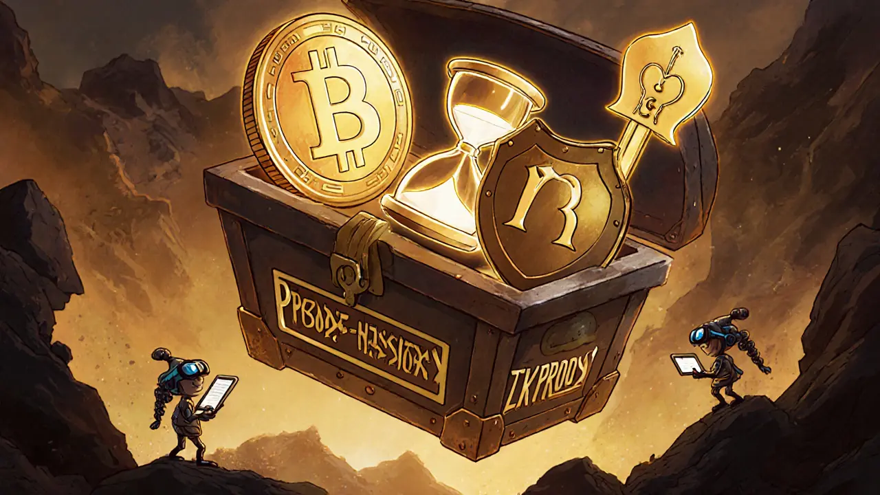 A magical toolkit of consensus mechanisms floating in the air, with AI sprites analyzing data and Proof-of-Work fading away.