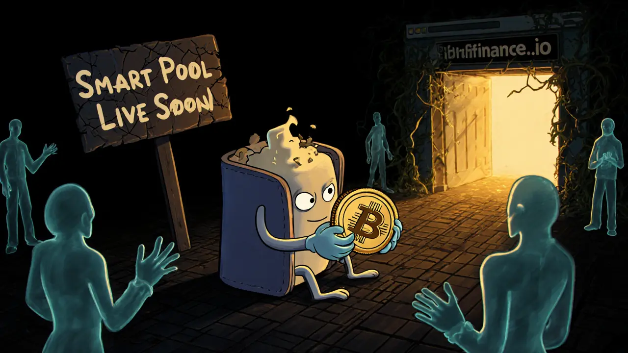 An anthropomorphic wallet holding a crumbling BIRD token, surrounded by fading user ghosts and a dying website portal.
