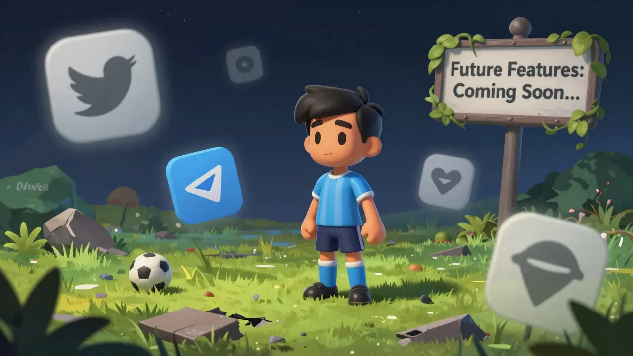 A lone NFT soccer player standing on a ruined digital field, surrounded by faded social media icons.