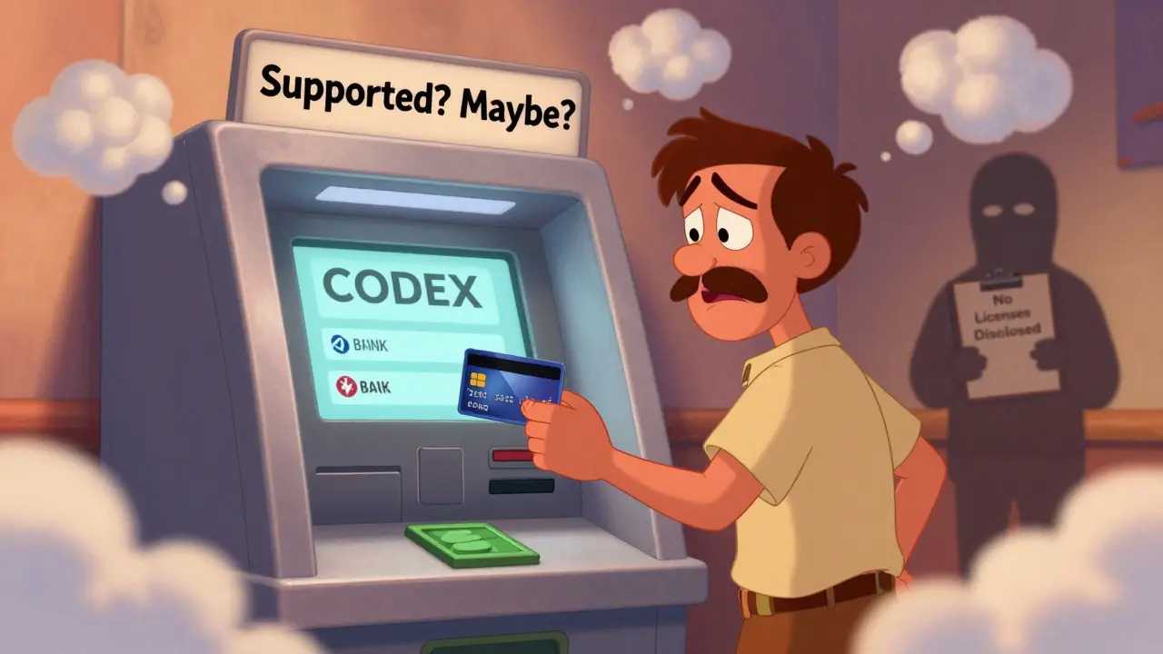 A trader trying to deposit money into a CODEX kiosk with no supported currencies or bank options.