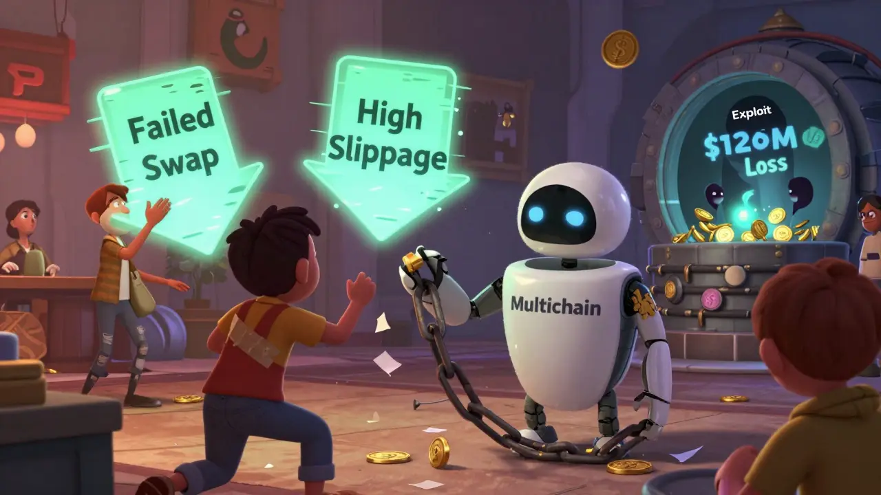 A sad robot fixing broken chains with duct tape as a shadowy thief steals tokens in a chaotic marketplace.