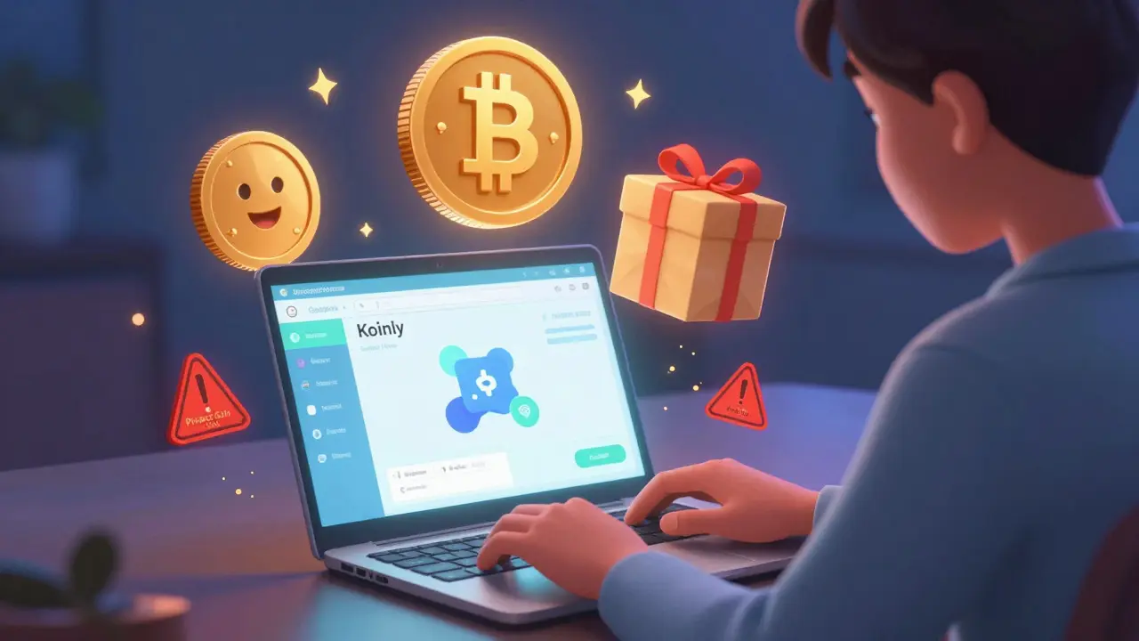 Someone using crypto tax software surrounded by friendly icons of staking, gifts, and tax-deferred savings, in soft blue and gold light.