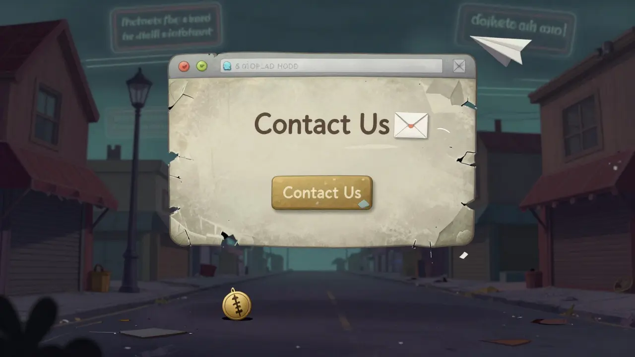 A forgotten SHREW token rolling away from a dead website in a deserted street of closed stores.