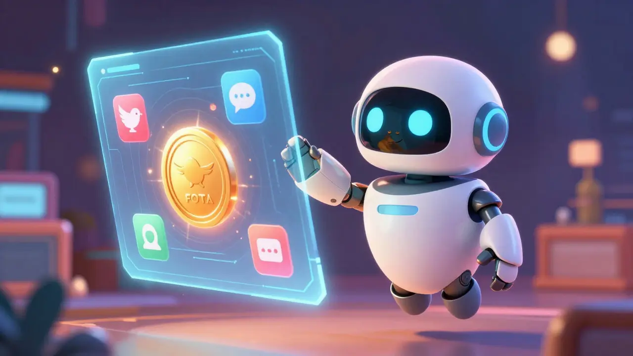 Character interacting with a holographic airdrop task interface