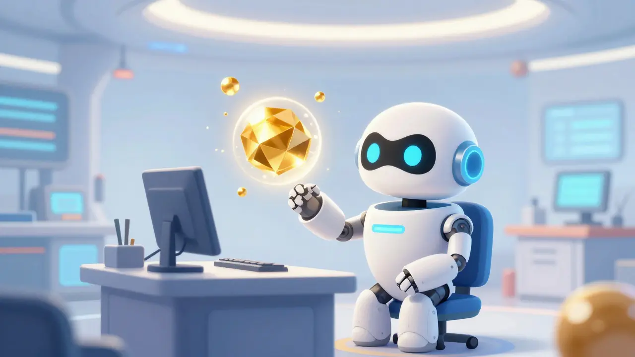 Friendly AI robot performing energy-efficient virtual mining