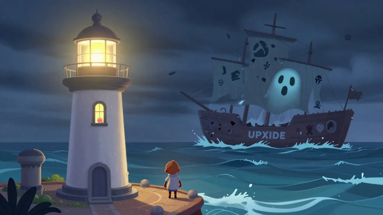 A character chooses a safe lighthouse over a stormy, risky ship.