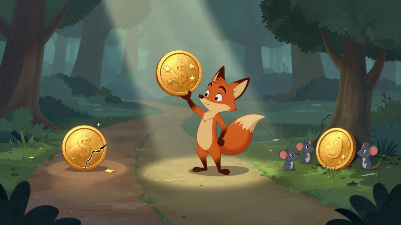 Disney style cartoon showing three diverging paths representing fragmented LIBRA tokens.
