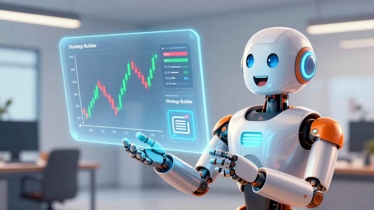 Robot showing holographic trading charts to user