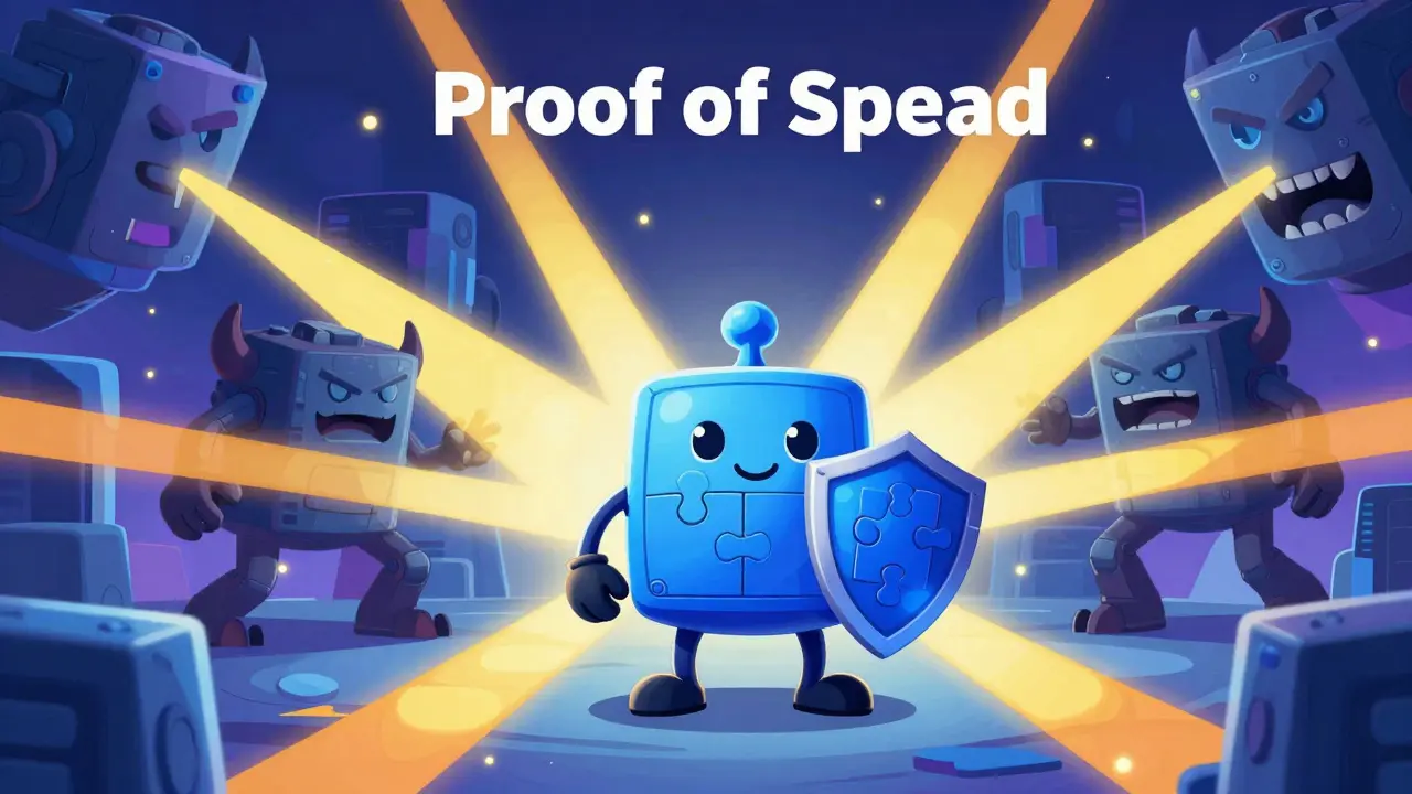 A cheerful network character defending against mining pools in Disney animation style
