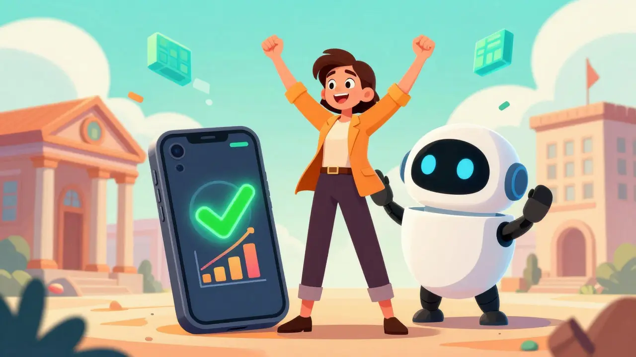 Happy entrepreneur using a hardware wallet for secure crypto payments