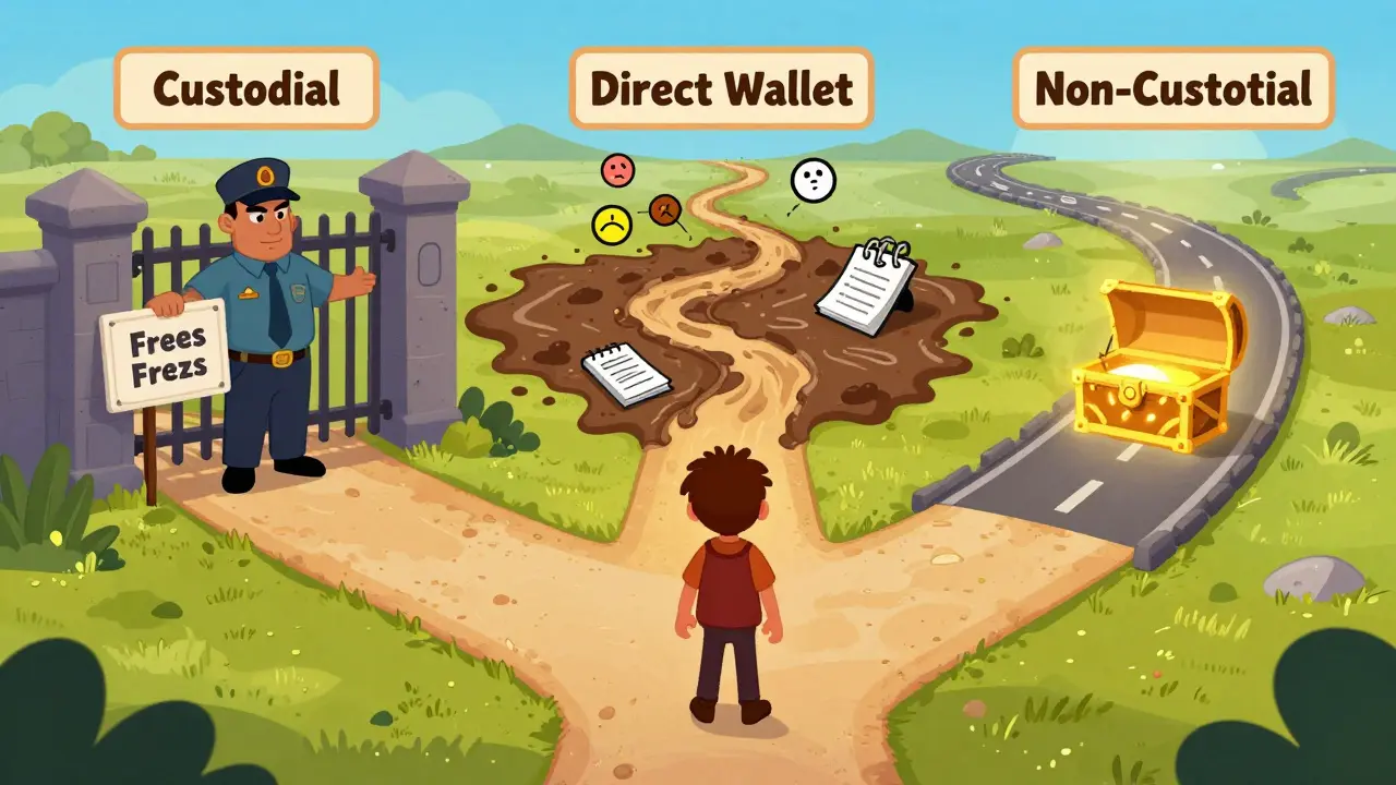 Illustration showing three different cryptocurrency payment processing options