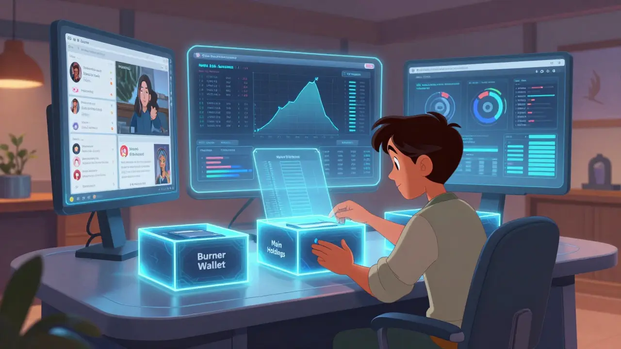 Strategic planner organizing crypto assets and monitoring data channels