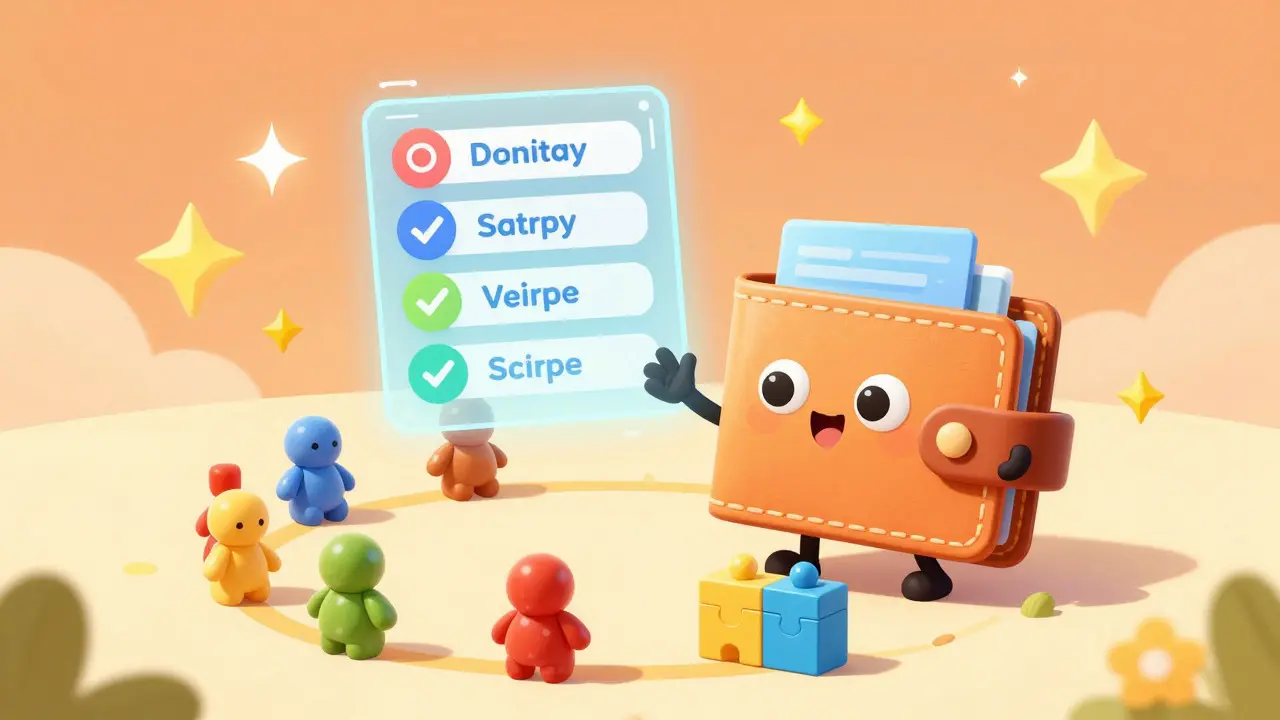 Animated wallet completing crypto quest tasks
