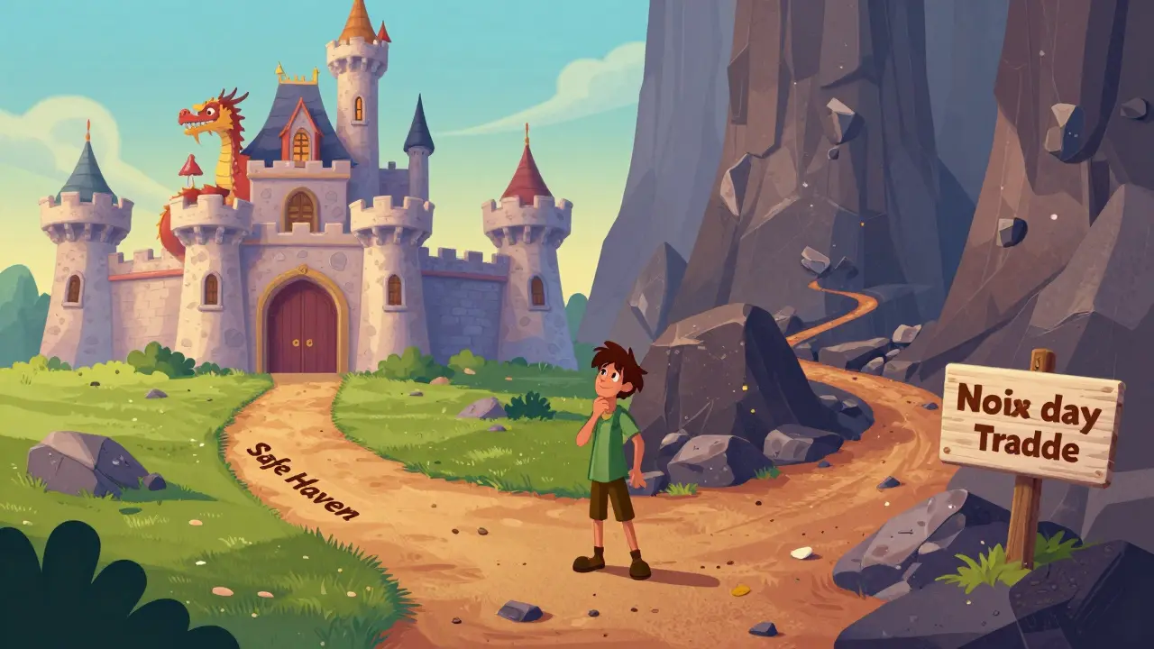 Character choosing safe investment path vs risky trade