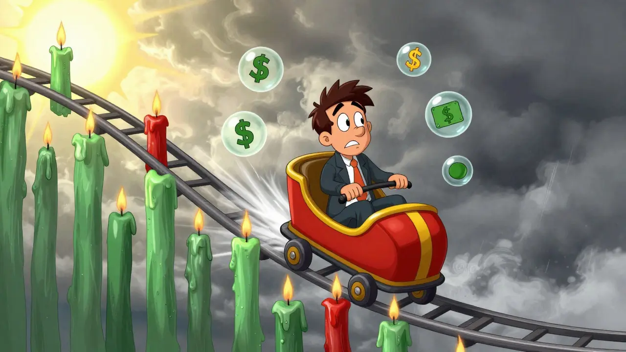 Character on a crashing rollercoaster representing price drop