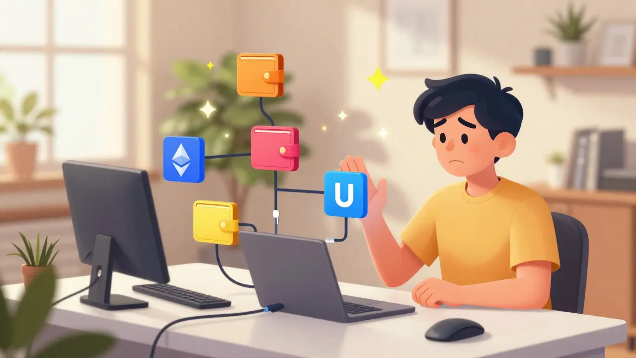 Character organizing crypto wallets into a unified tax software system.