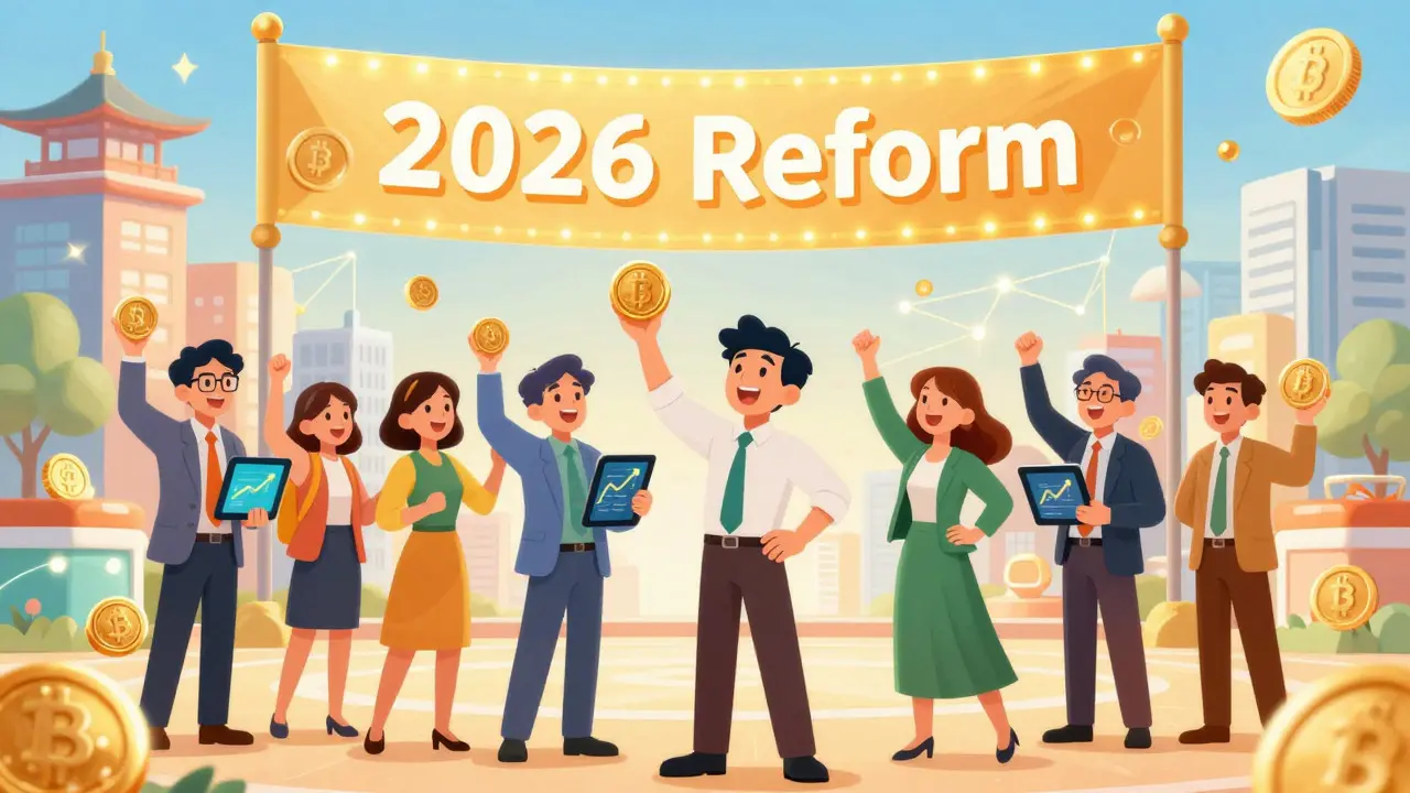 Happy investors celebrating crypto tax reform in bright Disney illustration