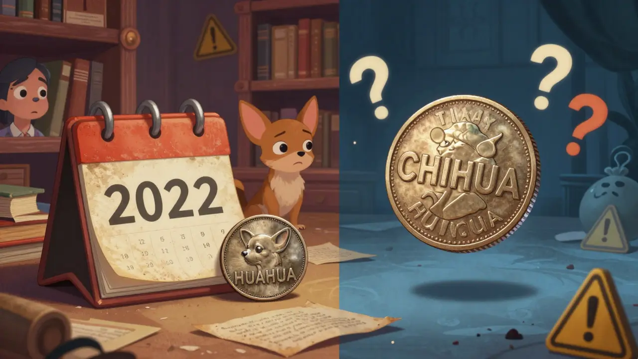 Split view comparing old HUAHUA history with confusing new CHIHUA token claims.