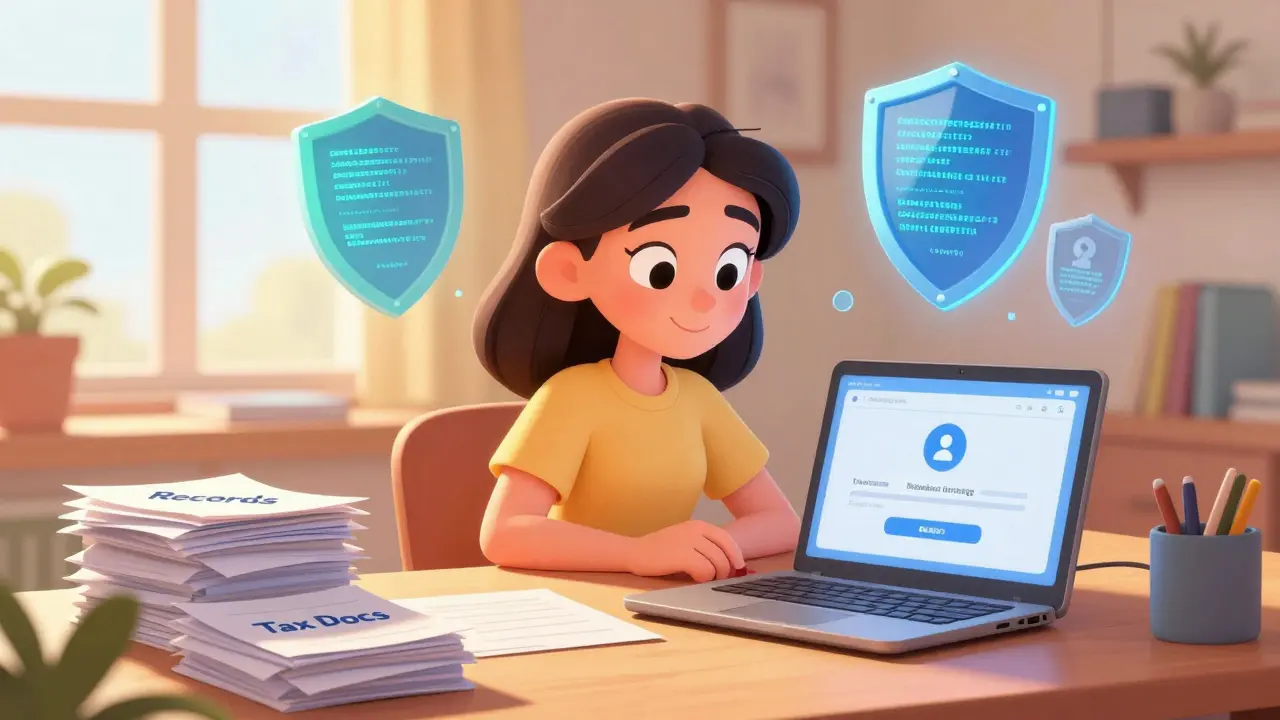 Woman organizing records for safe crypto withdrawals