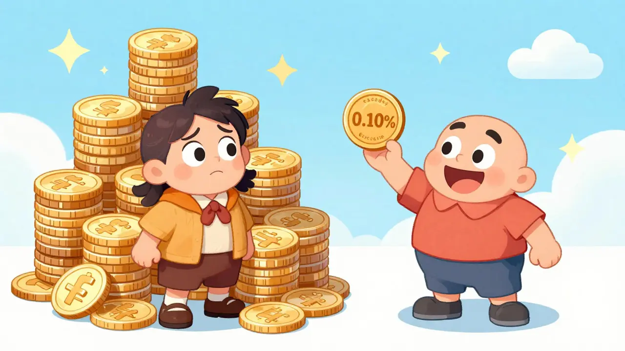 Comparison of high fees vs low flat fee cartoon