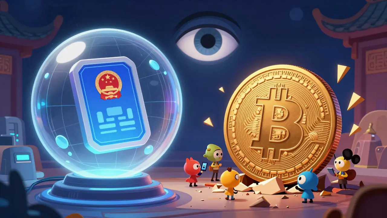 Digital Yuan and Bitcoin coexisting under watchful state supervision.