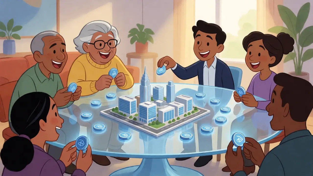 Diverse people sharing ownership of a mini property model