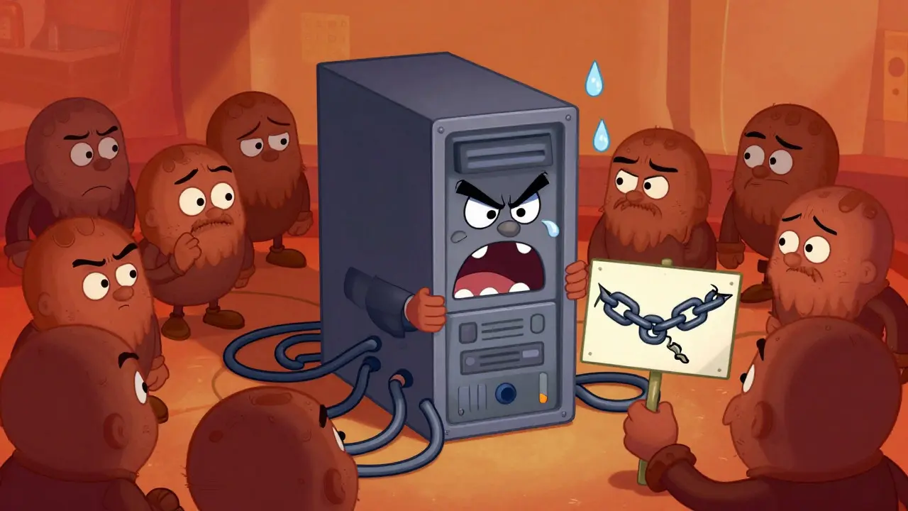 Frustrated miners struggling with a chaotic central server pool