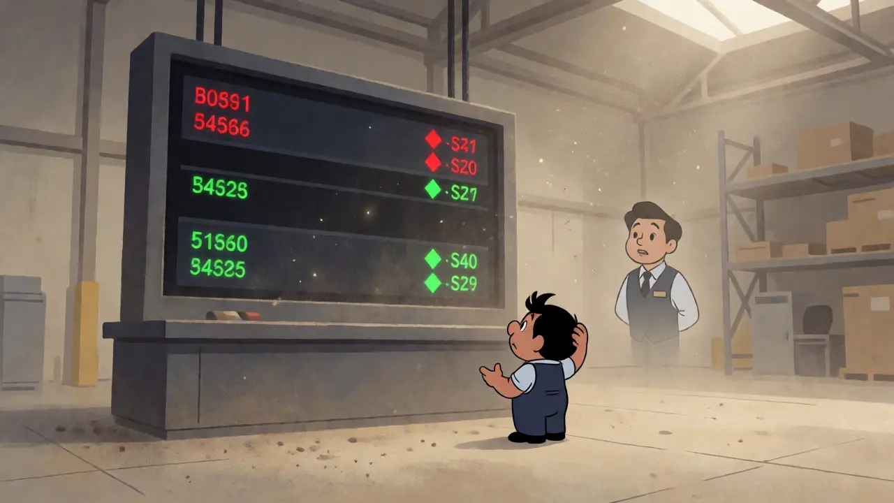 A confused trader faces an empty order book with wide spreads in a dusty, inactive trading hall.