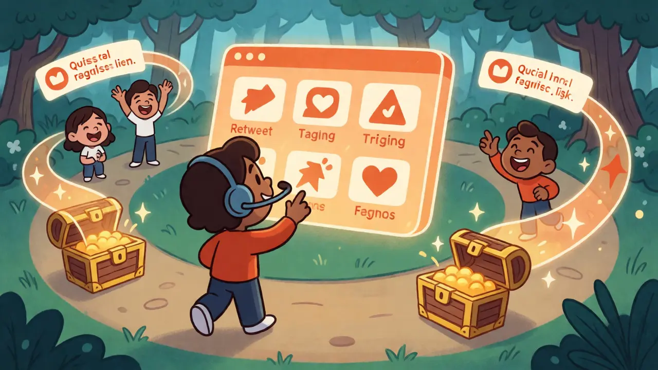 Characters completing campaign tasks on a colorful interactive dashboard