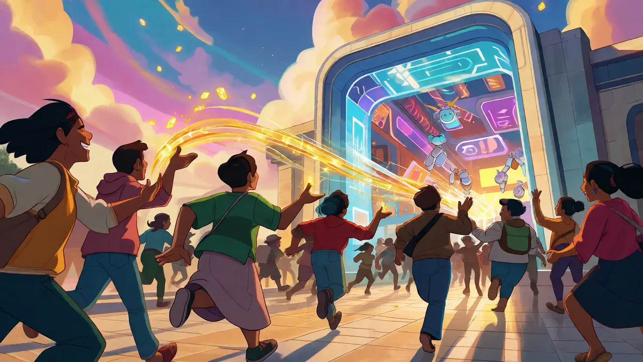 Joyful crowds rush toward a bright future as crypto adoption explodes in Bolivia.