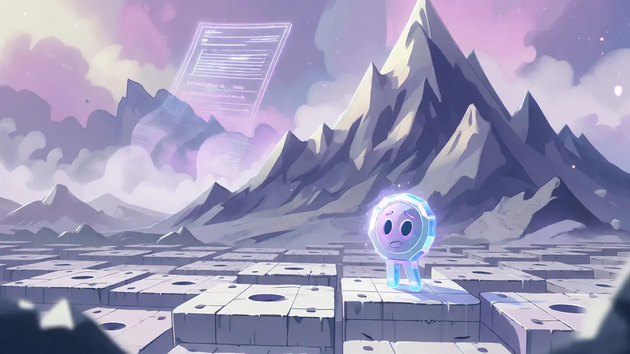 Lone ARCT token character on a barren blockchain landscape