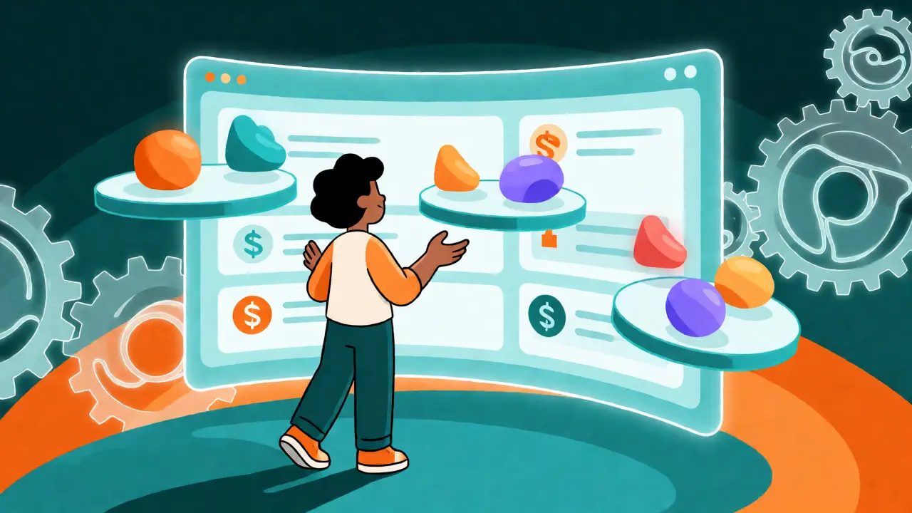 User engaging with holographic dashboard to swap and stake for airdrop eligibility.