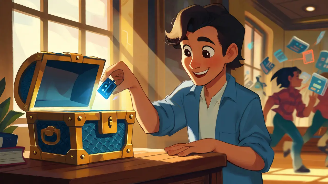 User storing crypto safely in a digital treasure chest